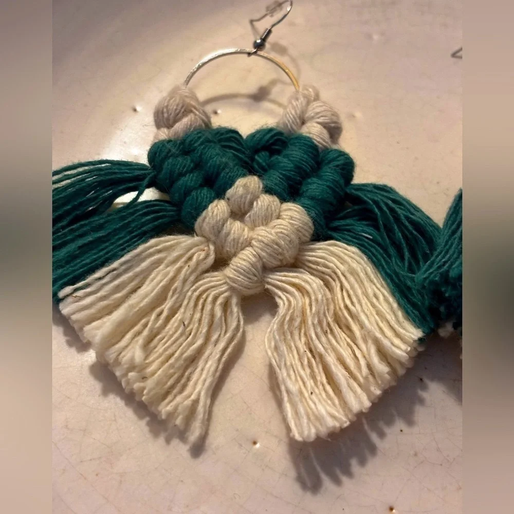 Kelly Green and Cream Macrame Earrings